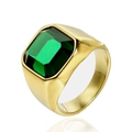 Bague vintage en titane doré avec une grande pierre précieuse verte de taille émeraude - Gold Emerald Green Gemstone