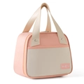 Borsa termica a trapezio rosa e beige con manici rinforzati ed etichetta Tasty Food - Rosa