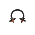 Black horseshoe septum ring with bat design and orange drop gemstones - Bat Orange Rhinestone Style (240403-19)