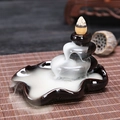 Creative black ceramic lotus leaf backflow incense burner with smoke effect display - Indulge and Forget to Return