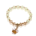 Beaded bracelet with light green cracked crystal, champagne beads and butterfly pendant - Butterfly Style / Yellow