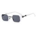 Retro small square sunglasses with white frame and dark grey UV protection lenses - White Frame Dark Grey Lens