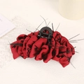 Red satin hair claw clip with black feather accents and elegant bow print for women - 16CM Red Bubble Cloud Hair Clip
