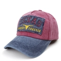 Vintage washed color block baseball cap with Texas embroidery and cow skull patch - Adjustable / Wine Red with Navy Brim