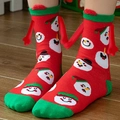 Christmas snowman socks in red and green with magnetic hands for a holding hands effect - Red Green Snowman All-over Print