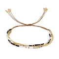 Bohemian multilayer handmade bead bracelet with adjustable brown cord and golden beads - 3-layer Black White Gold Brown Beads (MI-B220497E)