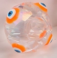Transparent faceted crystal bead with orange and blue evil eye patterns for bracelets - Orange