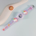 Kids digital watch with purple unicorn silicone strap and colorful cartoon motifs - Unicorn 1 Purple