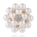 Elegant gold flower brooch featuring double layers of pearls and rhinestone center - Gold Double Layer Pearl Flower