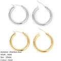 50mm stainless steel hoop earrings in gold and silver finish, 4mm thick polished rings - 50MM Round Hoop (YE35958) / Stainless Steel Silver