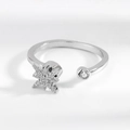 Bague anti-stress flocon de neige rotative pour femme en argent avec zircons brillants - Ouvert Réglable / Or Blanc