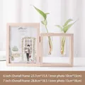 Folding wood grain picture frame with dual glass hydroponic test tube vases in natural oak finish - 7" / Natural Wood Color