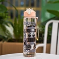 Gourde avec dessin animé ninja, bouchon rose et sangle pour une hydratation portable - 700ml / Rose Transparent