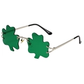 St. Patrick's Day shamrock sunglasses with green clover lenses and gold metal frames - Shamrock Silver Frame Dark Green