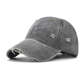 Detailed macro view of distressed holes and washed fabric texture on a cotton baseball cap - Adjustable / Distressed Washed Army Green