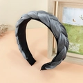 Grey braided velvet headband with thick ribbed texture for a stylish autumn look - Gray