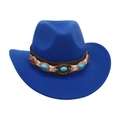 Bright blue felt cowboy hat with ethnic turquoise band and vintage jazz style - Kids Size (52-54cm) / Sapphire Blue