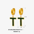 Pendientes de acero inoxidable dorado con colgante letra T y piedra preciosa cuadrada verde - Dorado Circón Verde Forma de T