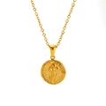 Golden titanium steel necklace featuring a vintage coin pendant with lily of the valley - May Iris (SP599G)