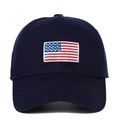 Classic navy cotton baseball cap featuring high-quality American flag embroidery on front - Navy Blue