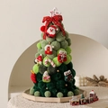 Miniature green pom-pom Christmas tree with red bow and felt ornaments for desk decor - Gradient Green - Large With Felt Decor (With Lights)