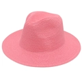 Chapeau Panama en paille rose vif avec couronne Fedora classique et bord plat élégant - Taille unique / Rose