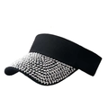 Stylish black open top sun hat with sparkling silver rhinestones on the brim for women - Black + Silver Rhinestones