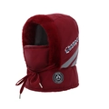 Winter fleece hood scarf in burgundy with faux fur trim and reflective safety details - Burgundy