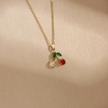 Elegant gold cherry necklace with red gemstone and white diamond accents on gold chain - 70#xl1783-90 Gold