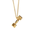 Golden dumbbell fitness pendant necklace with Phil 4:13 engraving on a slim cable chain - Gold Dumbbell + 60cm Chain