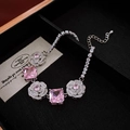 Detail of silver bracelet with pink gemstones and flower design in black velvet box - Silver Pink Zircon Flower Bracelet (4#)