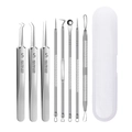 8-piece stainless steel blackhead remover set with precision tweezers in white storage case - 8 Pcs Set (3 Tweezers + 5 Needles) + Box