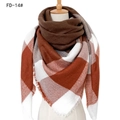 Checkered cashmere scarf in brown white and orange plaid pattern with tassel fringe - Coffee