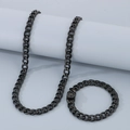 Minimalist black stainless steel Figaro chain necklace and bracelet set for women - 9mm Width - Bracelet 20cm / Black