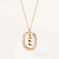 Elegante collana d'oro con ciondolo a lettera E 3D e pavé di cristalli bianchi - Lettera E