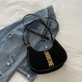 Black suede crescent underarm bag with gold COREONE metal lettering and strap - Black