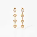 Elegant gold stainless steel drop earrings with four dangling heart-shaped zircons - Sweet 4-Heart Link Dangle Style (KD1011) / Gold