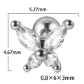 Schmetterling-Ohrstecker aus Chirurgenstahl mit Zirkonia-Steinen und 6 mm Labret-Stecker - Klein (5.27mm) / Silber + Klarer Zirkon