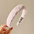 Handmade light purple fabric headband with pleated texture and stylish wide design - Taro Purple