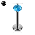 3mm blue zircon G23 solid titanium labret stud with a 4-prong setting and internal threading - 1.2x8mm / Silver Base With 3mm Aqua Blue Zirconia