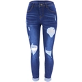 Jeans skinny blu a vita alta da donna con dettagli strappati e vestibilità aderente - S / Blu scuro