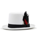 White felt top hat with black ribbon band and colorful feather accent for gentlemen - White/Feather Decoration