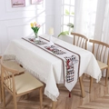 Christmas table runner with gnome pattern and tassels on wooden dining table - Style M (180x33cm)