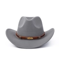 Détail d'un chapeau de cowboy en laine grise avec bandeau tressé et plume métallique dorée - M (56-59cm) / Gris Plume Dorée