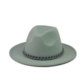 Detail of light green wool fedora hat featuring a chunky grey chain link decorative band - Light Green(23)