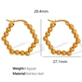 Elegant gold beaded hoop earrings in stainless steel, size 28.4mm by 27.1mm - Hoop Beaded Style (EH454 Gold Earrings)