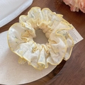 Chouchou en dentelle jaune pâle avec imprimé floral et maille haute élasticité - 33# Fleurs Jaunes Maille Vague (HH3984)