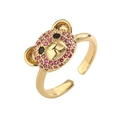 Adjustable copper ring with cute golden bear head and pink micro-paved rhinestones - Adjustable Open / Red
