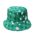 Close-up of green plaid bucket hat with white clover prints for Saint Patrick's Day - M(56-58cm) / Green Plaid Shamrock (A)