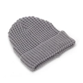 Women's warm gray knit beanie hat with thick waffle weave and wide cuffed brim for winter - Gray